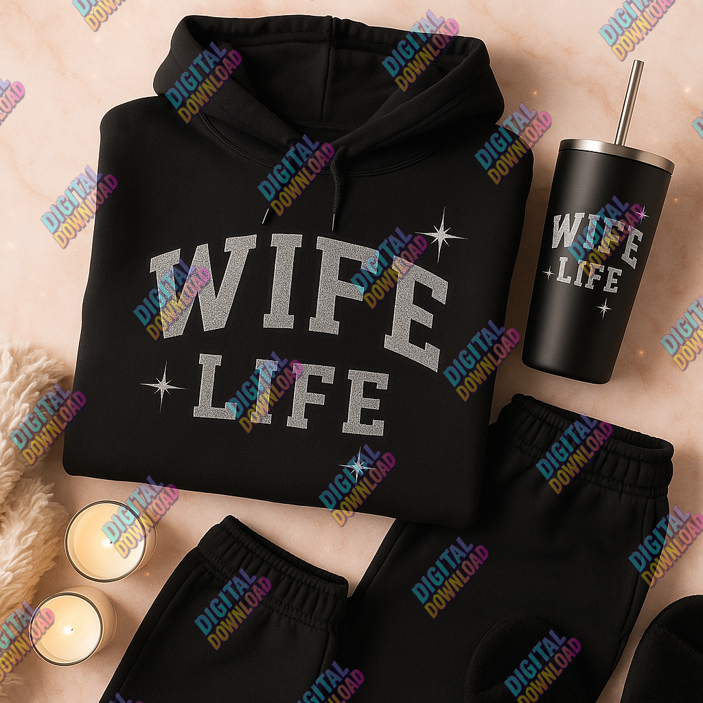 Wife Life PNG • Glitter Varsity Sublimation Design • Digital Download for Shirts, Mugs & Tumblers