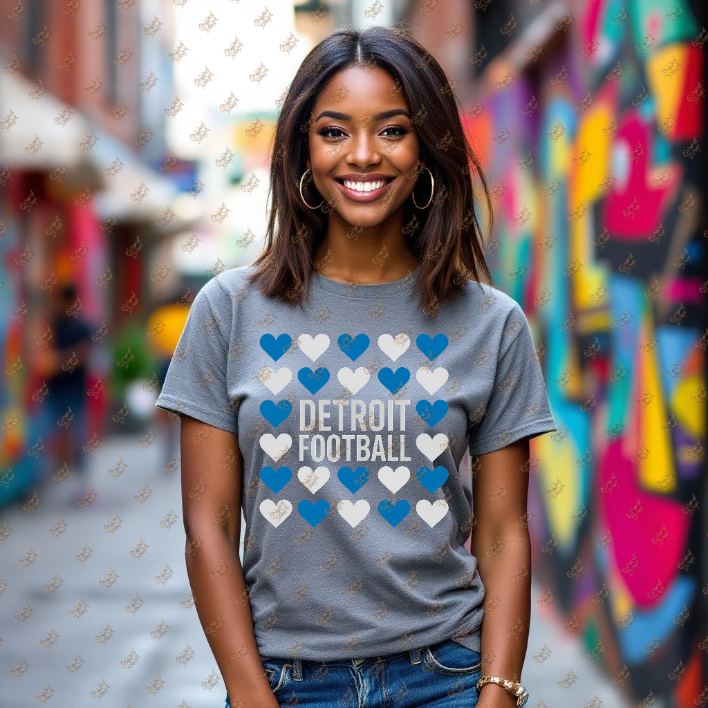 Detroit Football Hearts PNG • Blue & White Grid Design • Transparent Background • Standalone Sports Pride File