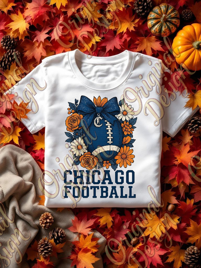Chicago Football Floral PNG | Blue & Orange Game Day Design