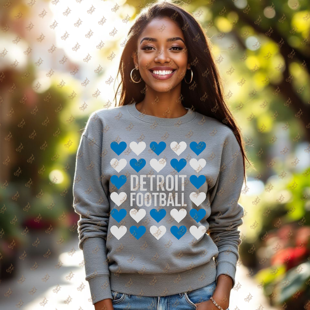 Detroit Football Hearts PNG • Blue & White Grid Design • Transparent Background • Standalone Sports Pride File