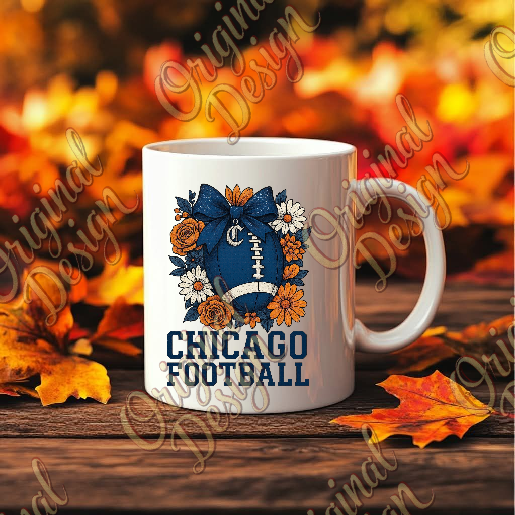 Chicago Football Floral PNG | Blue & Orange Game Day Design