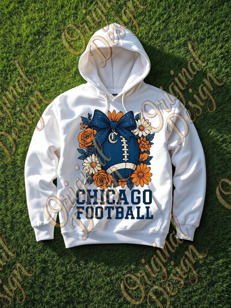 Chicago Football Floral PNG | Blue & Orange Game Day Design